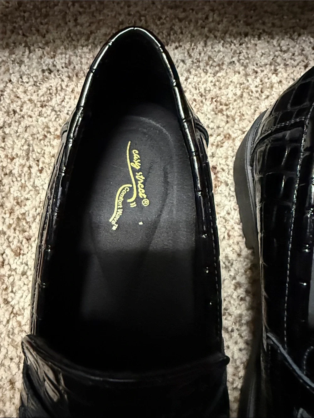 Black Croc-Embossed Women’s Loafers